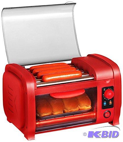 Elite EHD-051R Cuisine Hot Dog Roller Toaster Oven Combo, Red