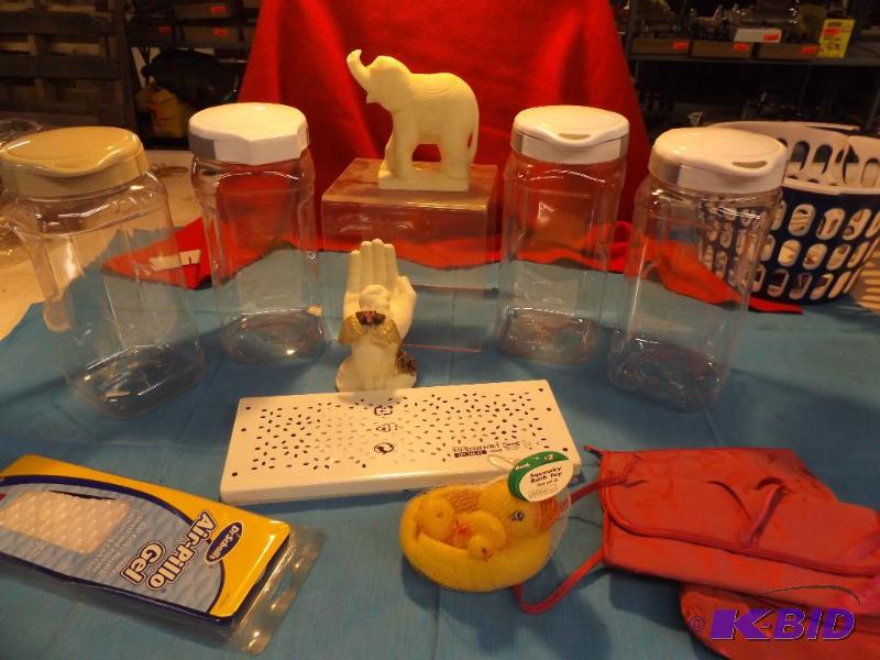 lot 103 image: 4 storage canisters, Dr Scholls Air Pillo Gel...