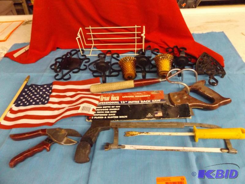 lot 13 image: Misc Lot - Small hand tools, votive cups scon...