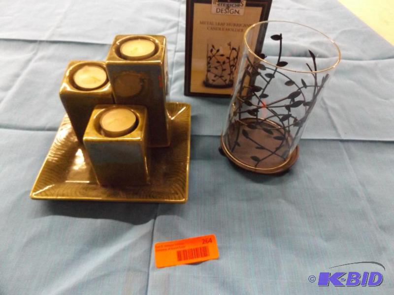 lot 264 image: Set of Three Pillar candles with tea lights, ...