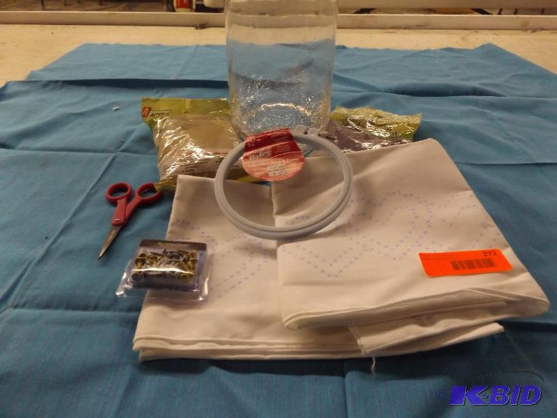 lot 272 image: Misc Craft Items, embroidery items, glass vas...