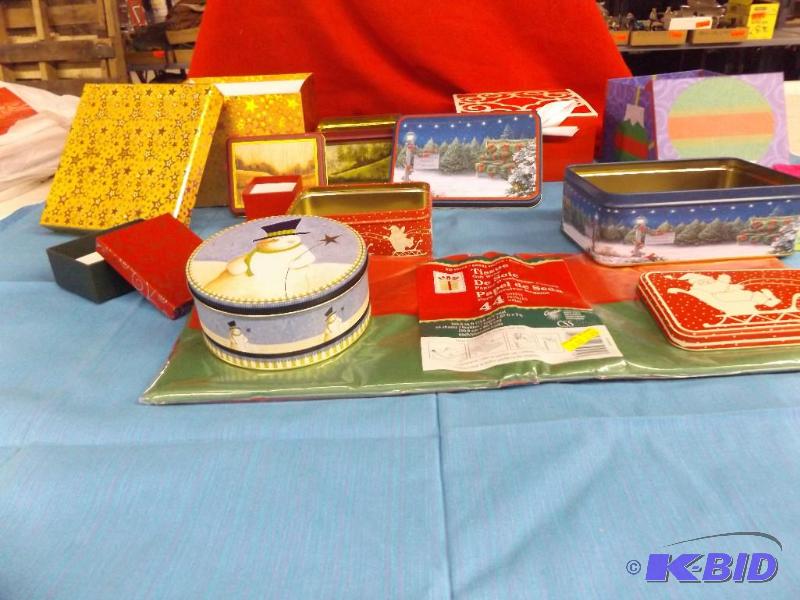 lot 277 image: Gift boxes and holiday tins, tissue paper...