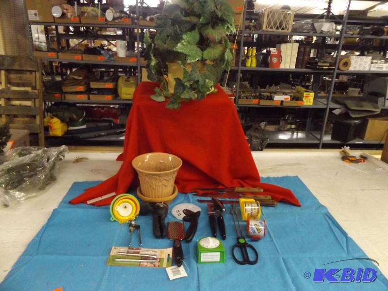 lot 55 image: Lot of misc household items, tape, knives, ki...