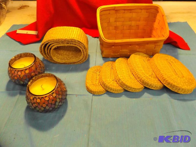 lot 71 image: Set of nesting baskets, two candles...