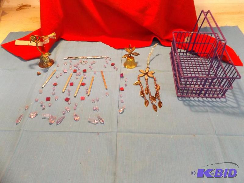 lot 72 image: small basket, 2 bells and wind chime...