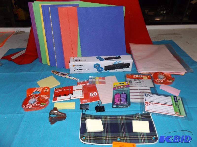 lot 8 image: Office supplies, Key tags, labels, paper punc...