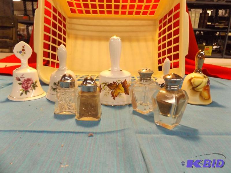 lot 80 image: 5 bells and two salt and pepper shaker sets...
