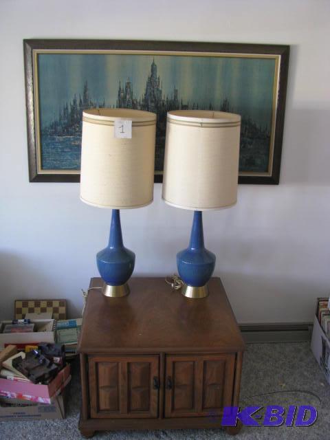 lot 1 image: Lot with (2) Mid Century pottery and brass wi...