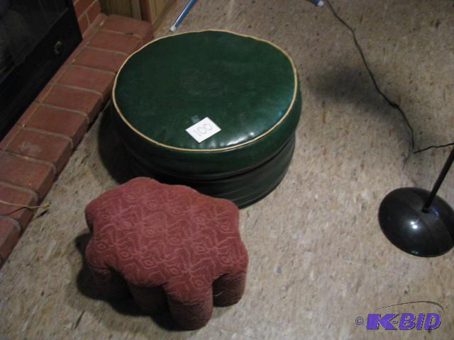 lot 100 image: two foot stools one with vintage davenport ma...