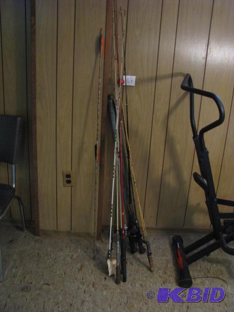 lot 107 image: large lot of fishing poles some with reels se...