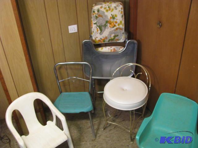 lot 113 image: several vintage children chairs, old metal hi...