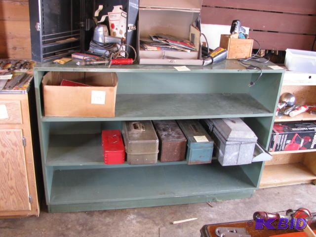 lot 142 image: wooden shelf unit 59" wide and 40.5"...
