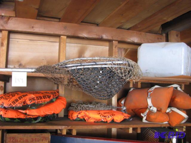 lot 149 image: three larger fishing nets one is rubber muski...