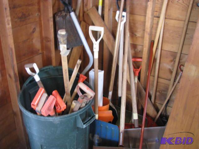 lot 161 image: giant lot of shovels and rakes for snow and t...