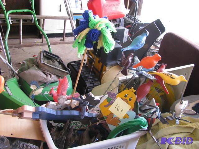 lot 164 image: large basket of lawn garden art. birds and ot...