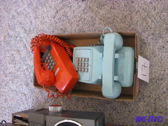 lot 17 image: Lot of (2) vintage phones, one is a wall phon...