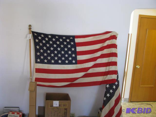 lot 2 image: Lot of (2) vintage American flags, (1) with 4...