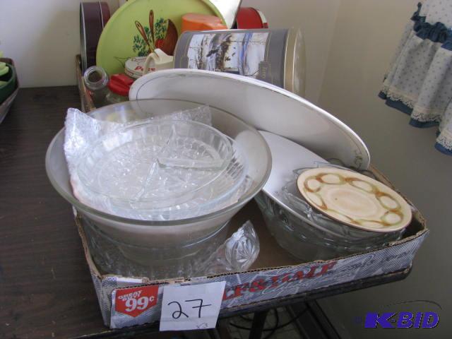 lot 27 image: Lot of vintage kitchen glass, tins, serving, ...