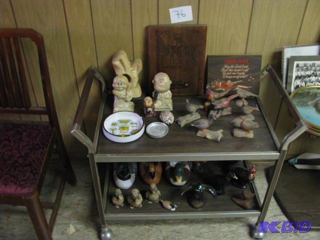 lot 76 image: vintage metal cart and contents. there is a l...