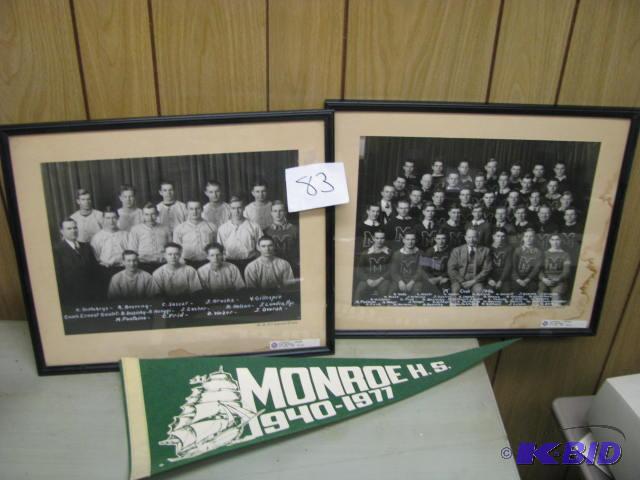 lot 83 image: Monroe H.S. pennant and photos 1940s...