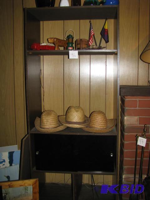 lot 96 image: tall cabinet and contents, cases hats and mor...