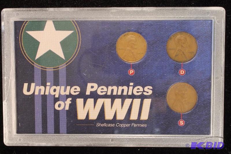 LINCOLN WHEAT CENTS WORLD WAR 2 SHELLCASE COPPER PENNIES SET OF 3