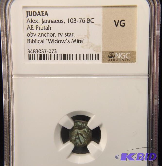 ANCIENT COIN JUDEA 103-76 BC BIBLICAL WIDOWS MITE NGC VG RARE