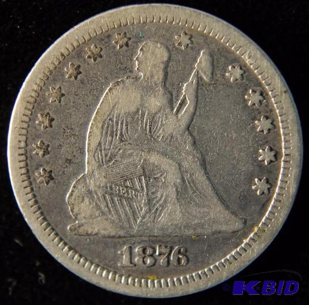 1876 CC CARSON CITY SEATED LIBERTY QUARTER VF
