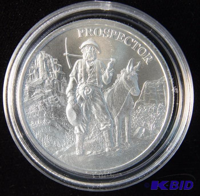 1 TROY Oz. .999 FINE SILVER ROUND PROSPECTOR DESIGN IN CAPSULE