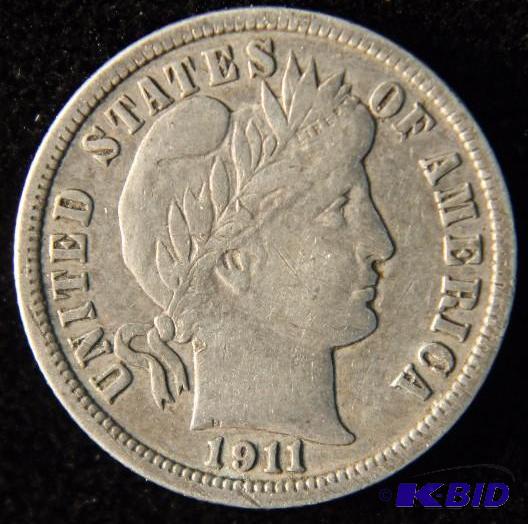 1911 D BARBER SILVER DIME VF
