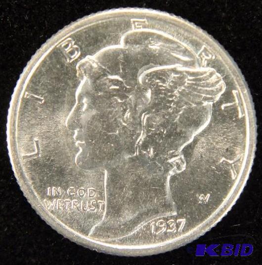 1937 MERCURY DIME BU W FULL SPLIT BANDS