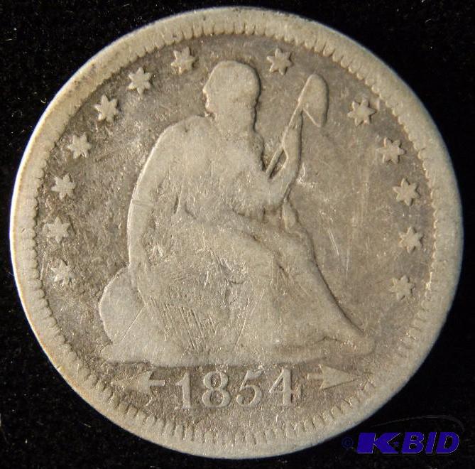 1854 SEATED LIBERTY SILVER QUARTER
