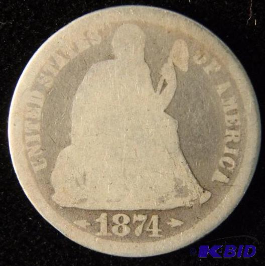 1874 SEATED LIBERTY SILVER DIME