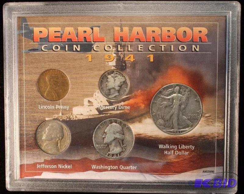 PEARL HARBOR COIN COLLECTION 1941 INCLUDES 90% SILVER HALF, QUARTER, DIME
