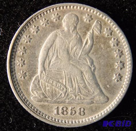 1858 SEATED LIBERTY SILVER HALF DIME XF -NICE REVERSE DIE CLASHES