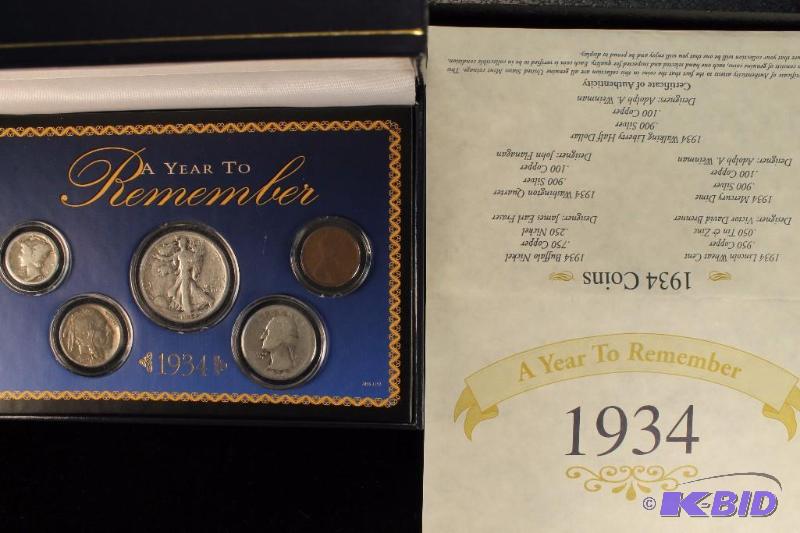 1934 YEAR SET INCLUDES 90% SILVER HALF, QUARTER, DIME