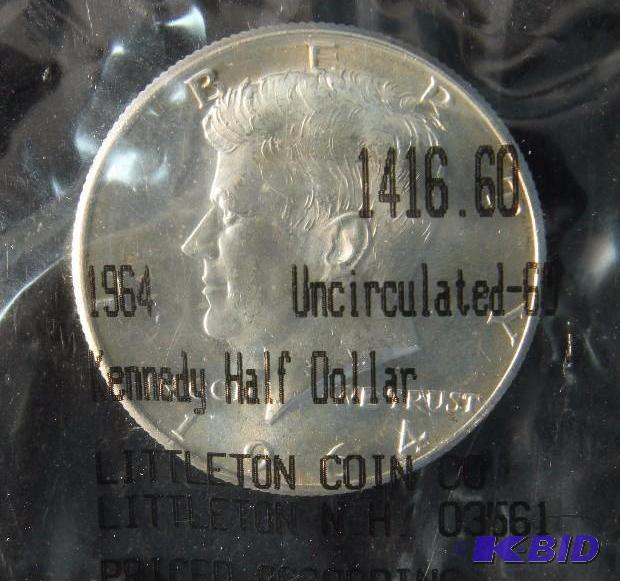 1964 KENNEDY SILVER HALF DOLLAR UNC IN LITTLETON PKG
