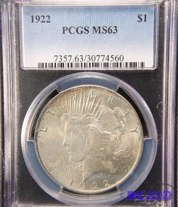 1922 PEACE DOLLAR BU UNC PCGS MS 63