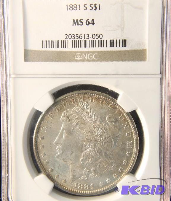 1881 S MORGAN SILVER DOLLAR NGC MS 64