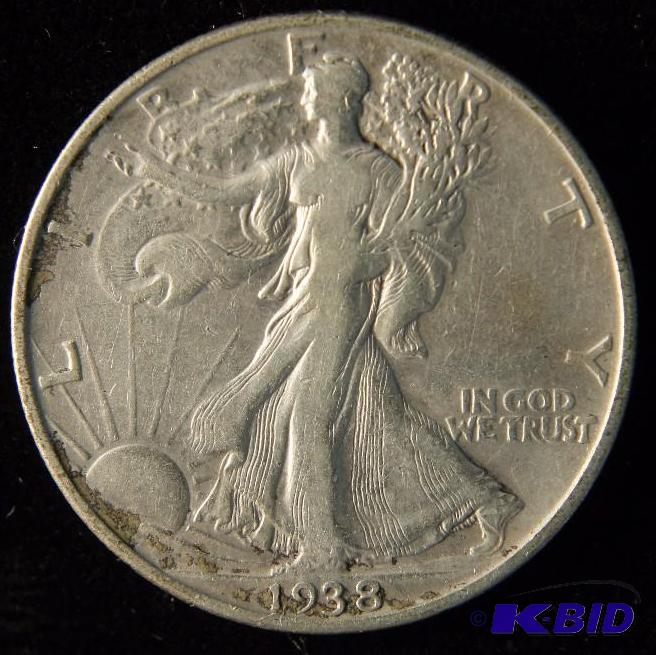 1938-D WALKING LIBERTY SILVER HALF DOLLAR FINE KEY DATE COIN