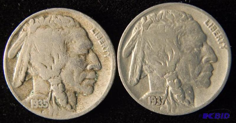 LOT OF 2 BUFFALO NICKELS 1935-D & 1937-D