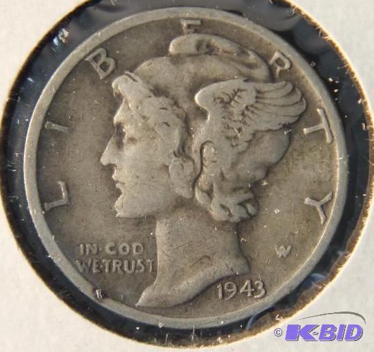 1943 D MERCURY SILVER DIME XF