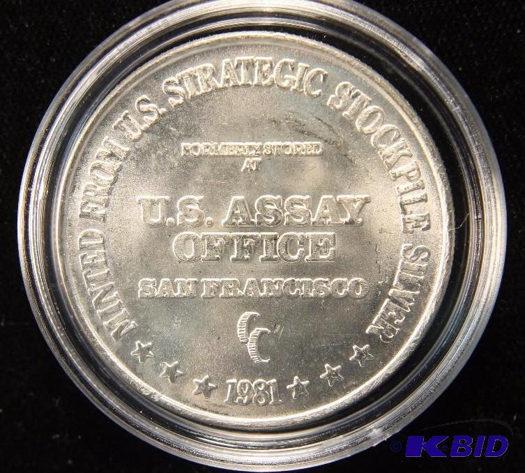 US ASSAY OFFICE SAN FRANCISCO 1981 1 TROY Oz. .999 FINE SILVER ROUND IN AIRTIGHT HOLDER