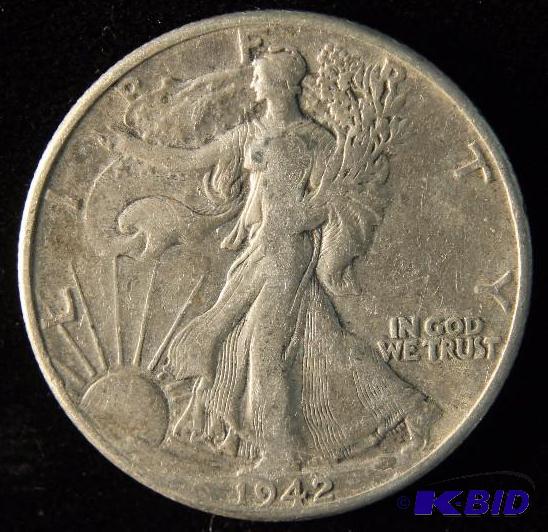 1942 WALKING LIBERTY SILVER HALF DOLLAR VF