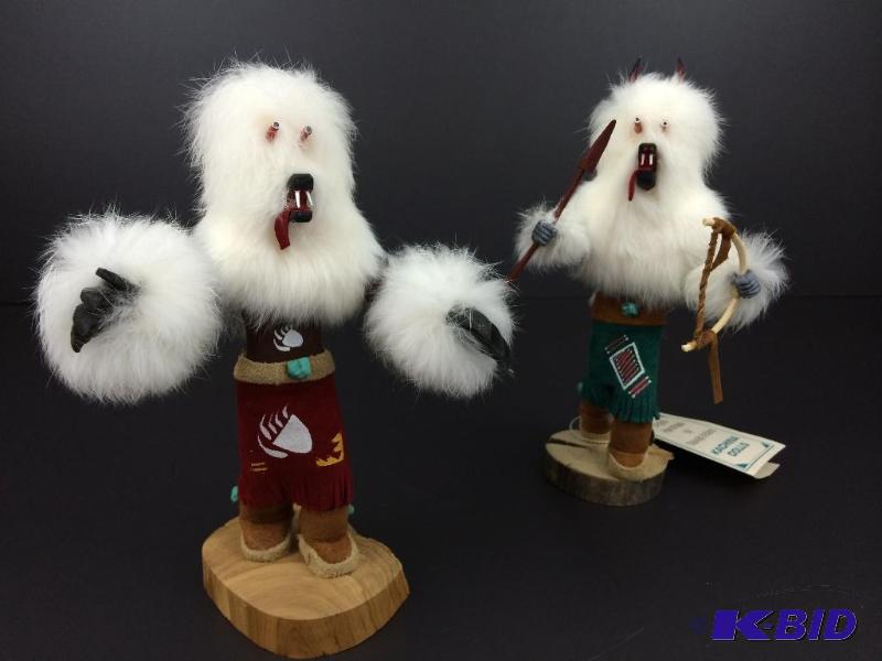 lot of 2 Kachina dolls wolf signed with federal Ids