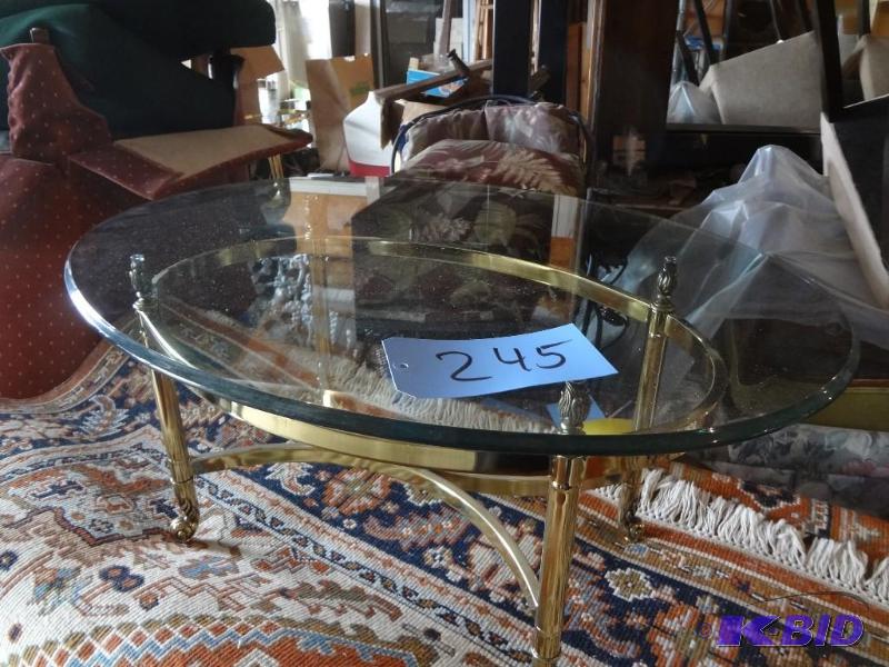 Glass Top Oval Brass Table
