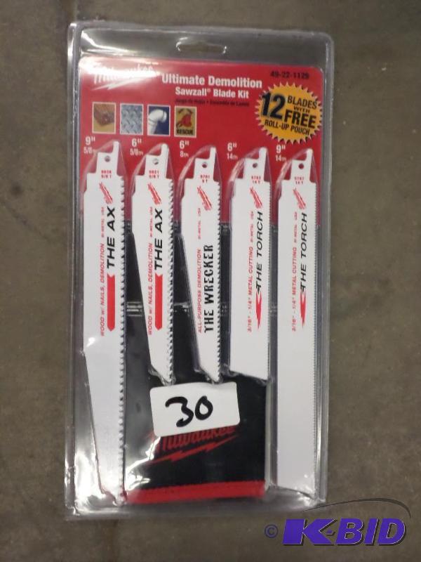 lot 30 image: New Sawzall 12-Piece Demolition Blade Set Wit...