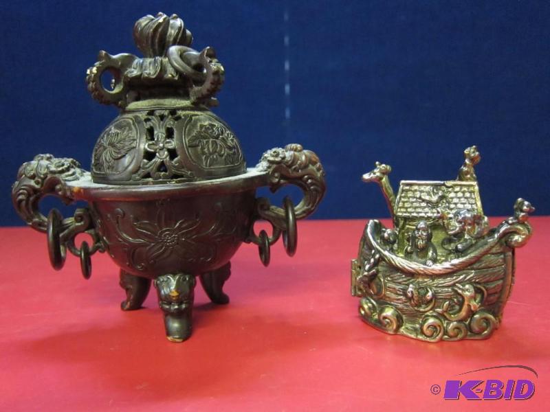Decorative Stone Bowl with Lid and Curio