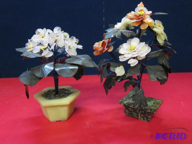 2 Small Decorative Flowers with Stone Vases