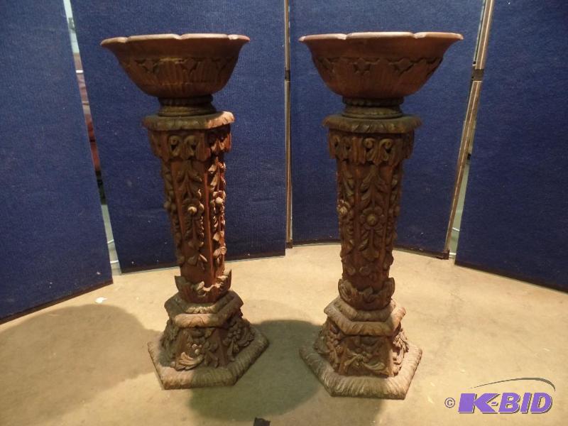 2 Solid Wood Birdbaths